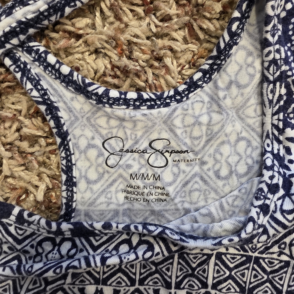 Jessica Simpson Navy and White Patterned Maternity Top